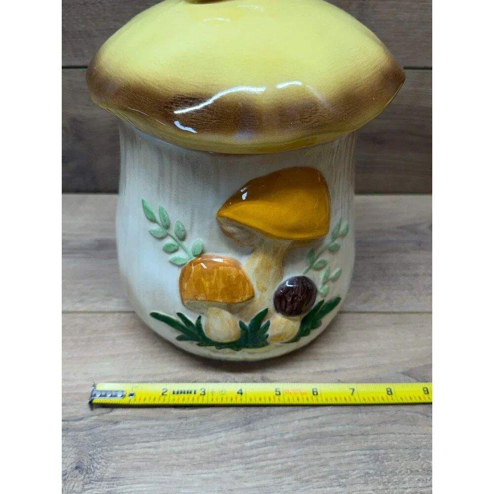 Vintage MCM Ceramic Mushroom Canister Set w/ Lids Retro 1970s Kitchen